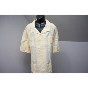 Cubavera Hawaiian Button Up Camp Shirt Yellow 100% Linen Relaxed Mens Sz 5XL